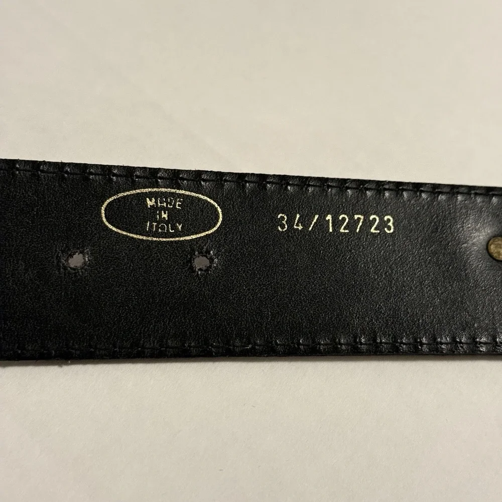 Crisca Dark Brown Leather Belt Gold Trim, Cow, Steer Horns. Made In Italy. 34 In